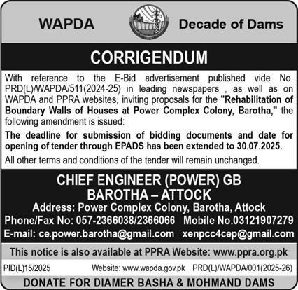 WAPDA Attock Tender Notice